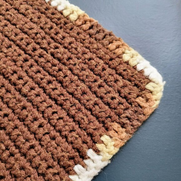 Vintage Crochet LONG Afghan Blanket, Pink, Brown & Cream Stripes Couch Throw - Picture 3 of 10